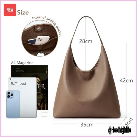 Large Vegan Leather Tote Bag with Suede Interior for Work Travel